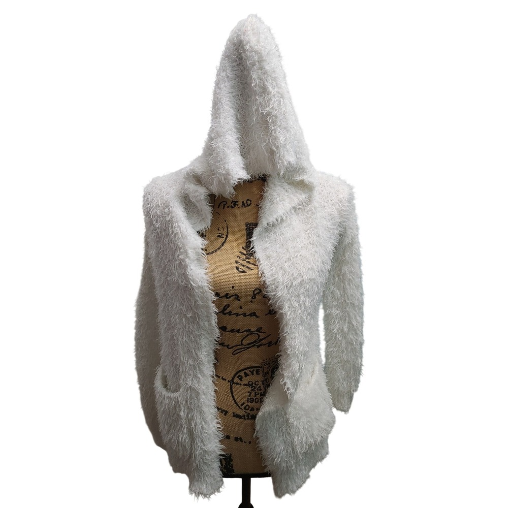 Abercrombie‎ Kids Fuzzy Hooded Cardigan Jacket White Size M